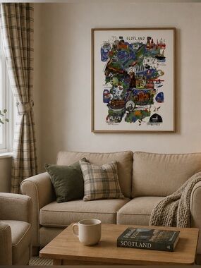 Scotland Illustrated Wall Art Print 🦢🌴☀️